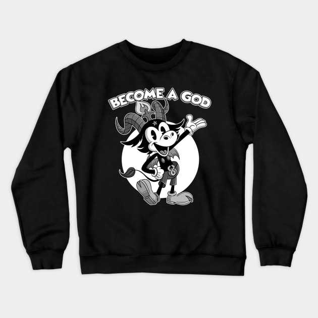 Became a God Kawaii Cute Baphomet Lucifer Cartoon Blackcraft Crewneck Sweatshirt by Juandamurai